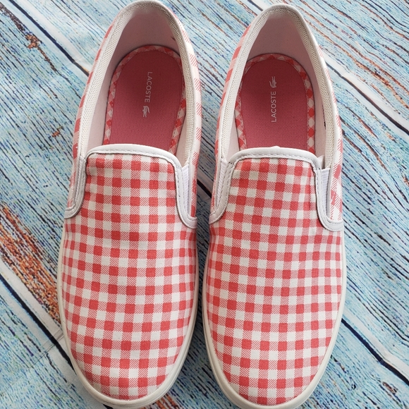 Lacoste Woman's Gazon Pink Gingham Slip-on Canvas - Picture 2 of 8